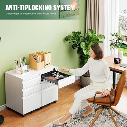 3 Drawer Mobile File Cabinet With Lock Under Desk Filing Cabinet For Home Office