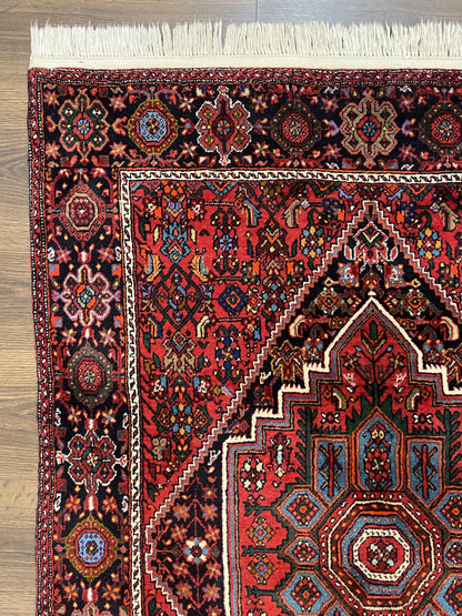 Fine Persian Bidjar Rug 3x5 ft, Ruby Red and Black, Geometric Medallion, Hand Knotted Semi Antique Oriental Bijar Carpet, Wool Area Rug, Tribal Rug