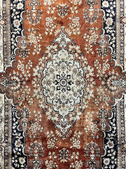 Turkish Silk Rug 3x5, Very Fine 400 KPSI, Floral Medallion, Handmade Hand Knotted Silk on Silk Oriental Carpet