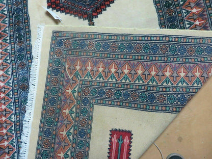 4' X 6' Vintage Handmade Bokhara Turkoman Pakistan Wool Rug Carpet Nice