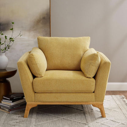 Large Yellow Linen Upholstered Accent Chair Cushions