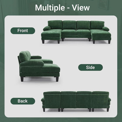 Forest Green 110 Inch U Shape Sectional Couch Double Chaise