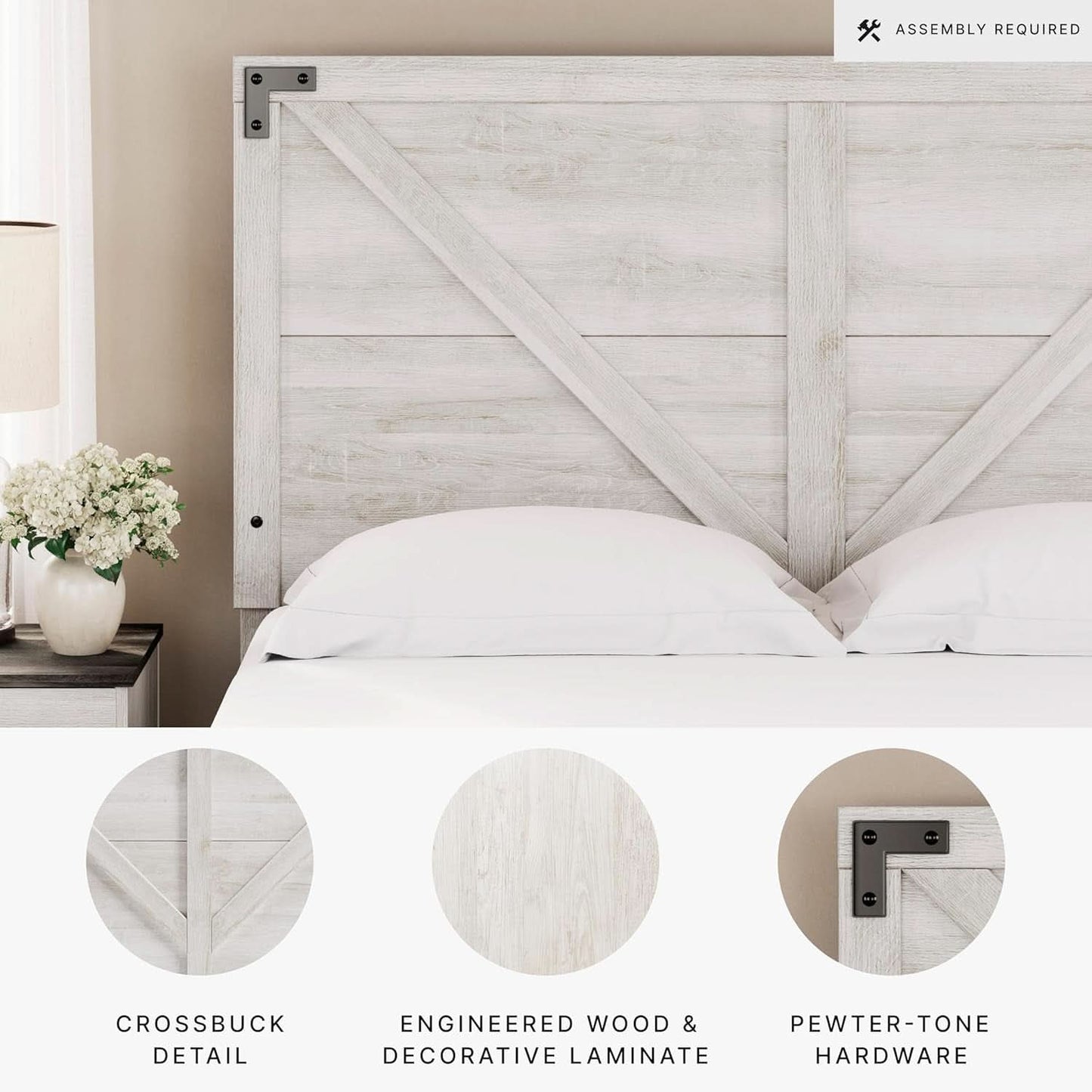 Modern Farmhouse Queen Headboard with Crossbuck Styling