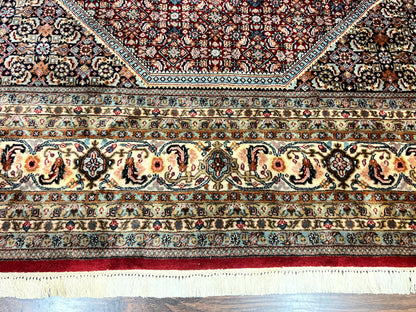 Square Indo Persian Bidjar Rug 10x10, Red, Handmade Vintage Wool Carpet