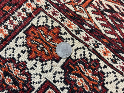 Persian Turkoman Rug 7x8, Almost Square Rare, Hand Knotted, Yamud, Bohemian Rug, Handmade Tribal Rug, Cream Red, Handmade Oriental Carpet