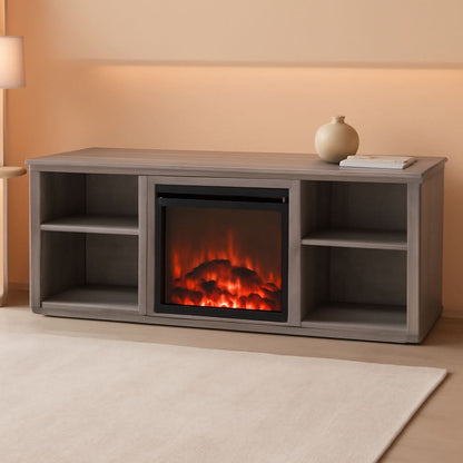 70 Inch TV Stand With Electric Fireplace In French Oak Grey
