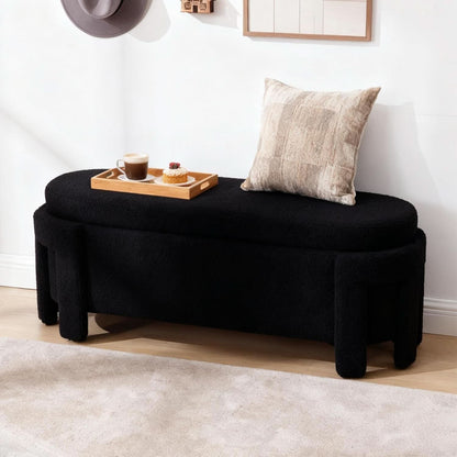 FiftyInch Sherpa Black Upholstered Storage Bench Ottoman