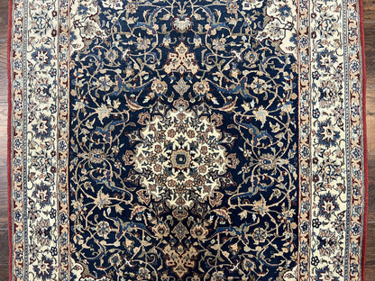 Super Fine Persian Nain Rug 3.6 x 5.4, Navy Blue and Ivory, 700 KPSI