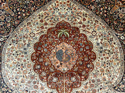 Wonderful Pak Persian Rug 9x12, Very Fine 260 KPSI, Floral Peacocks, Handmade Vintage Wool Rug