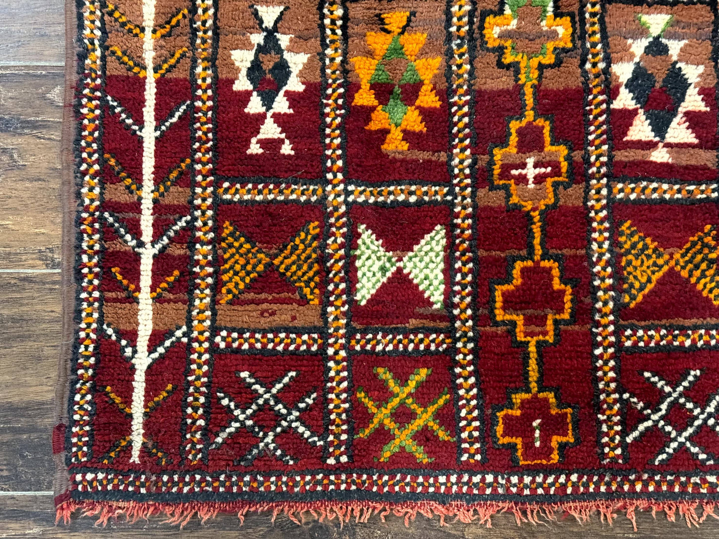 Moroccan Berber Tribal Rug 3x5, Geometric Area Rug, Red Orange Brown