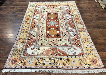 Turkish Rug 7x10, Wool Hand Knotted Vintage Carpet, Geometric Kazak Pattern