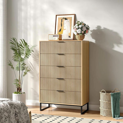 49.2 Inch Tall Five Drawer MatteNaturalFinish Dresser