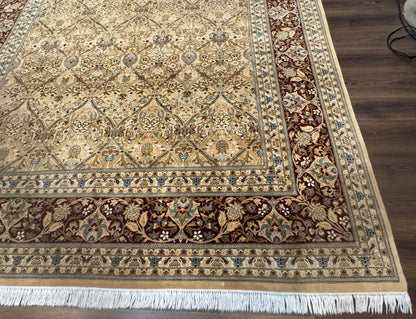 Fine Pak Persian Rug 9x12, Gold and Wine Red, Panel Design, 330 KPSI