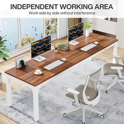 78.7 Inch Extra Long Computer Desk For Two Walnut White