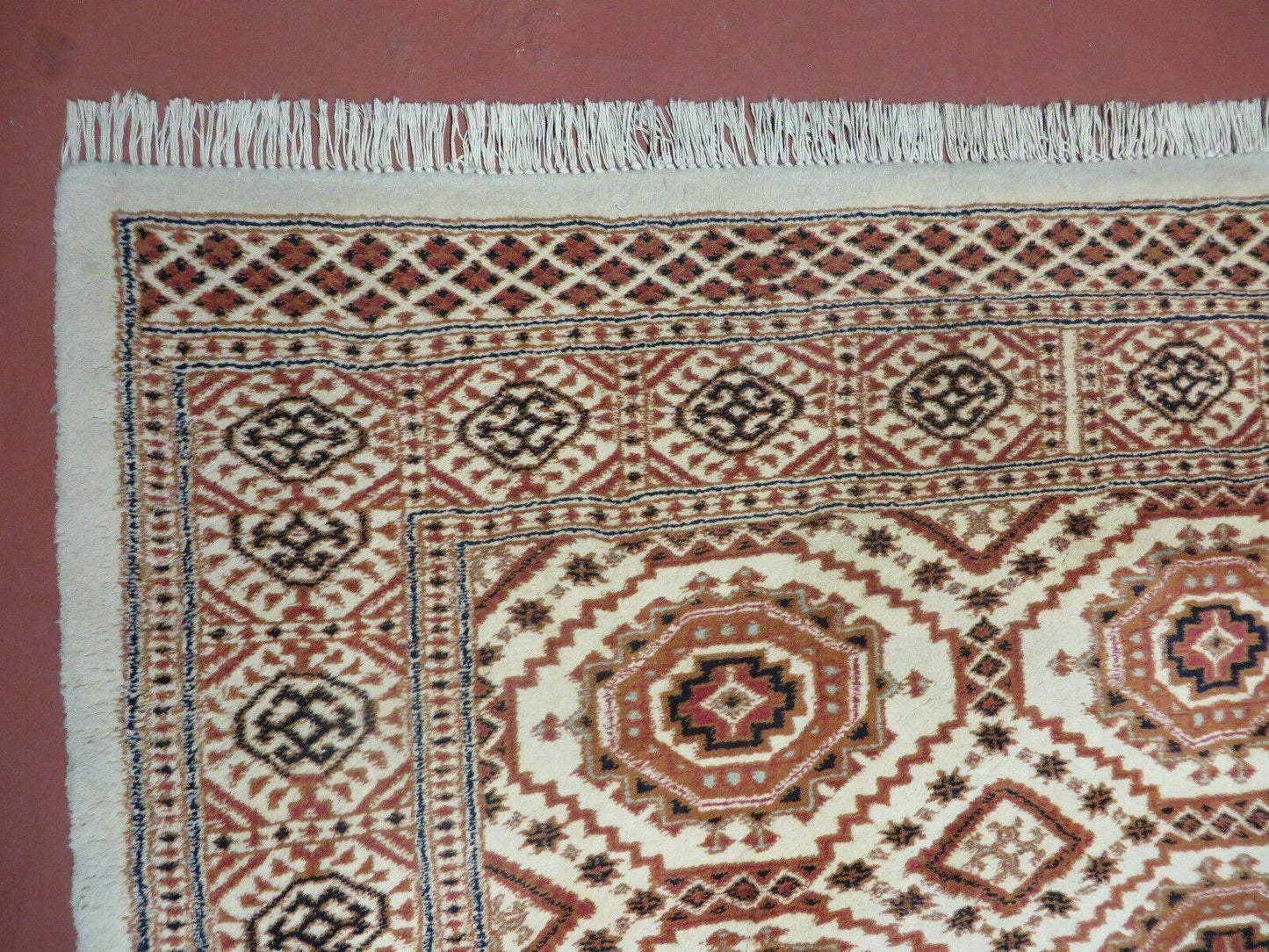 4' X 7' Vintage Handmade Pakistani Turkoman Bokhara Balouch Woven Wool Rug Ivory