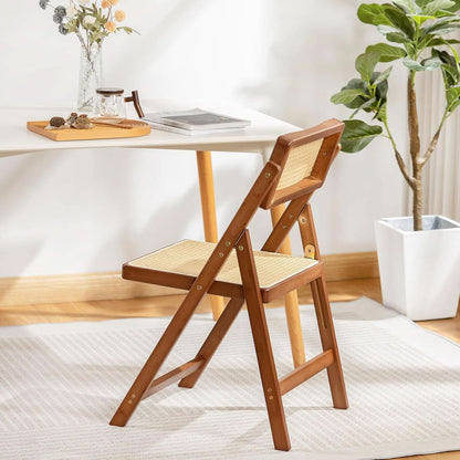 Rattan Folding Chair Walnut Finish Indoor Outdoor Dining