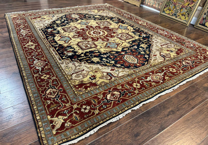 Indo Persian Heriz Rug 8x10, Geometric Medallion, Serapi Carpet, Wool Vintage Rug