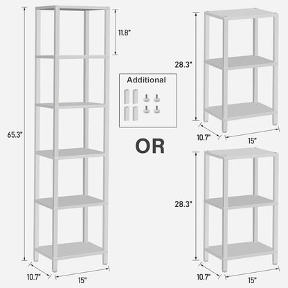 Six Tier Tall White Bookshelf For Small Spaces Living Room