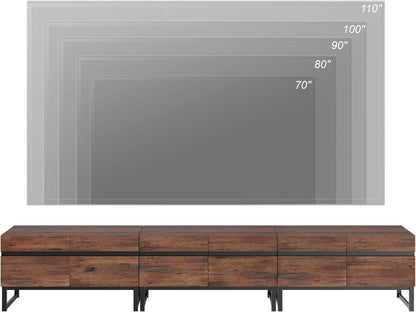 3 In 1 Modern TV Stand For TVs Up To 110 Inches With Storage Cabinets And Metal Base Walnut Brown