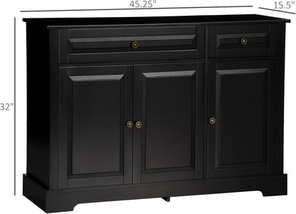 Black Buffet Cabinet With Drawers And Adjustable Shelves