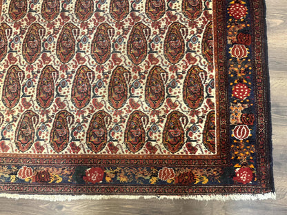 Antique Persian Kurdish Senneh Rug 4.6 x 6.5, Repeated Paisely Boteh Design, Handmade