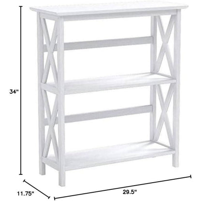 Montego 3 Shelf Bookcase White Modern X Design Storage
