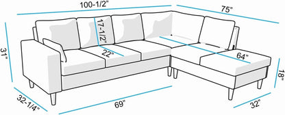 Sectional Sofa Grey Left Facing Chaise Living Room