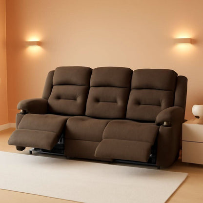 Brown Fabric Recliner Sofa With Heated Massage USB Port