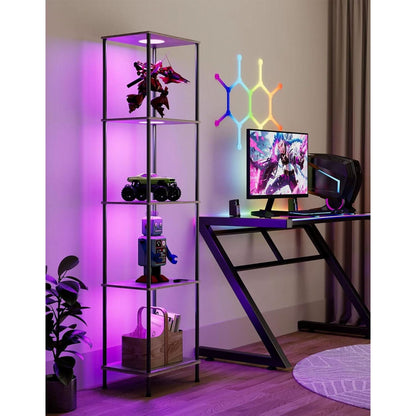 Display Shelf Floor Lamp With RGBW Light Gray Five Tier