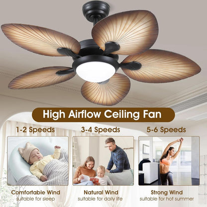 44 Inch Palm Leaf Ceiling Fan With LED Lighting Remote