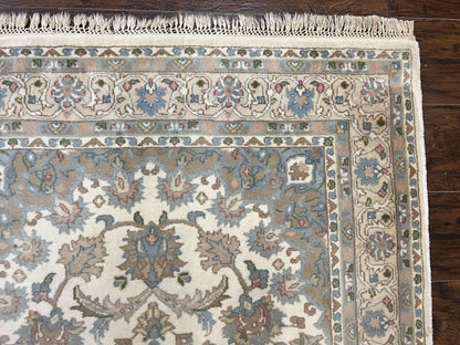 Indo Persian Rug 4x6, Floral Medallion, Beige, Handmade Wool Vintage Carpet 4 x 6 ft