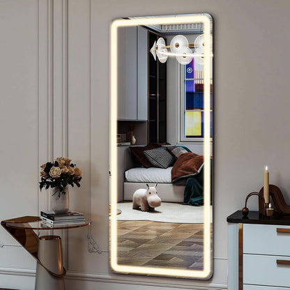 26x68 Inch Full Length Mirror With Lights LED Dimmable 3 Color Floor Standing Or Wall Hanging