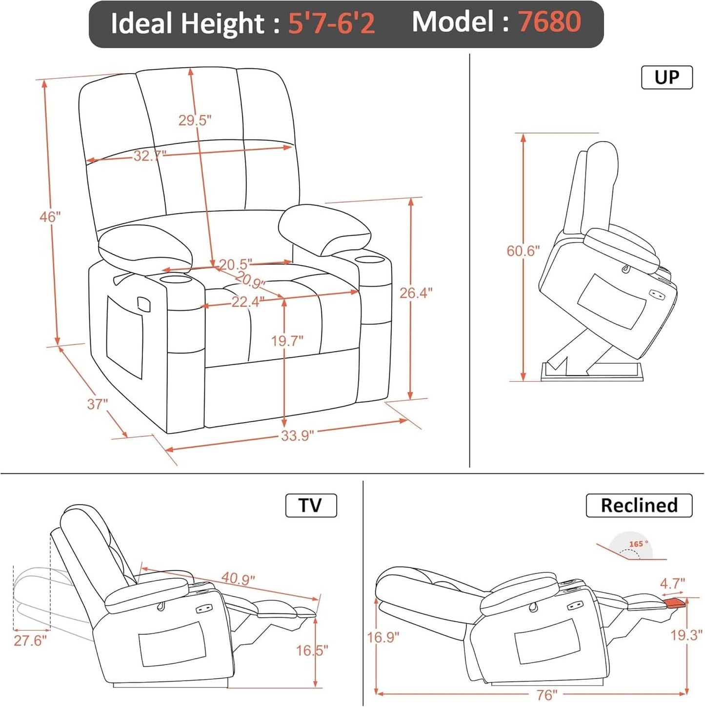 Dark Brown Lift Recliner With Massage For Elderly People