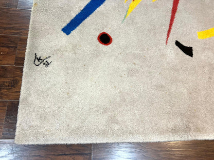 Danish Rya Shag Rug 6x9, EGE Axminster Carpet, Ivory, Modern Abstract Rug, Signed by Designer