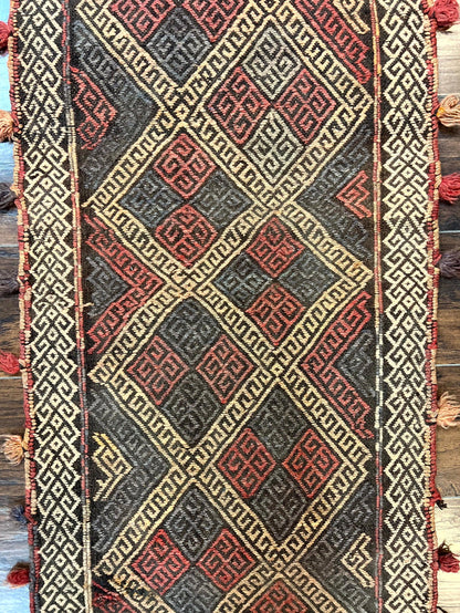 Tribal Runner Rug 2x8, Pakistani Turkoman Runner, Wool Handmade Vintage Rug