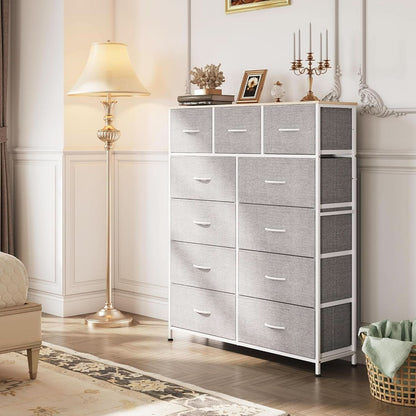 Tall Fabric Dresser Storage Tower With 11 Deep Drawers