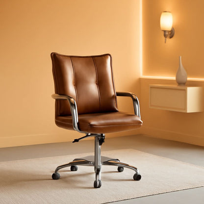 Brown Faux Leather Office Desk Chair Adjustable Swivel