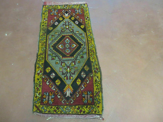 19" X 42" Antique Handmade Turkish Colorful Oushak Oshak Yastik Wool Rug Mat
