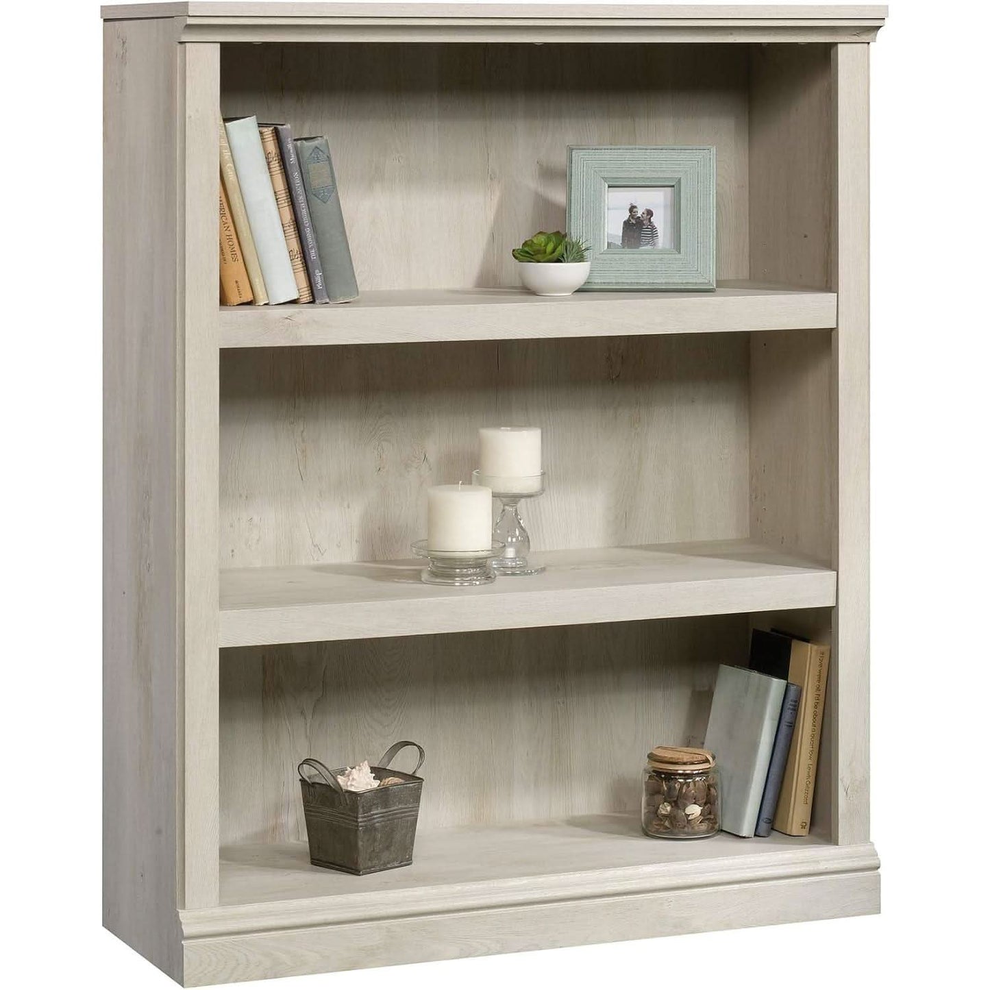 Three Shelf Bookcase Chalked Chestnut Finish With Adjustable Shelves