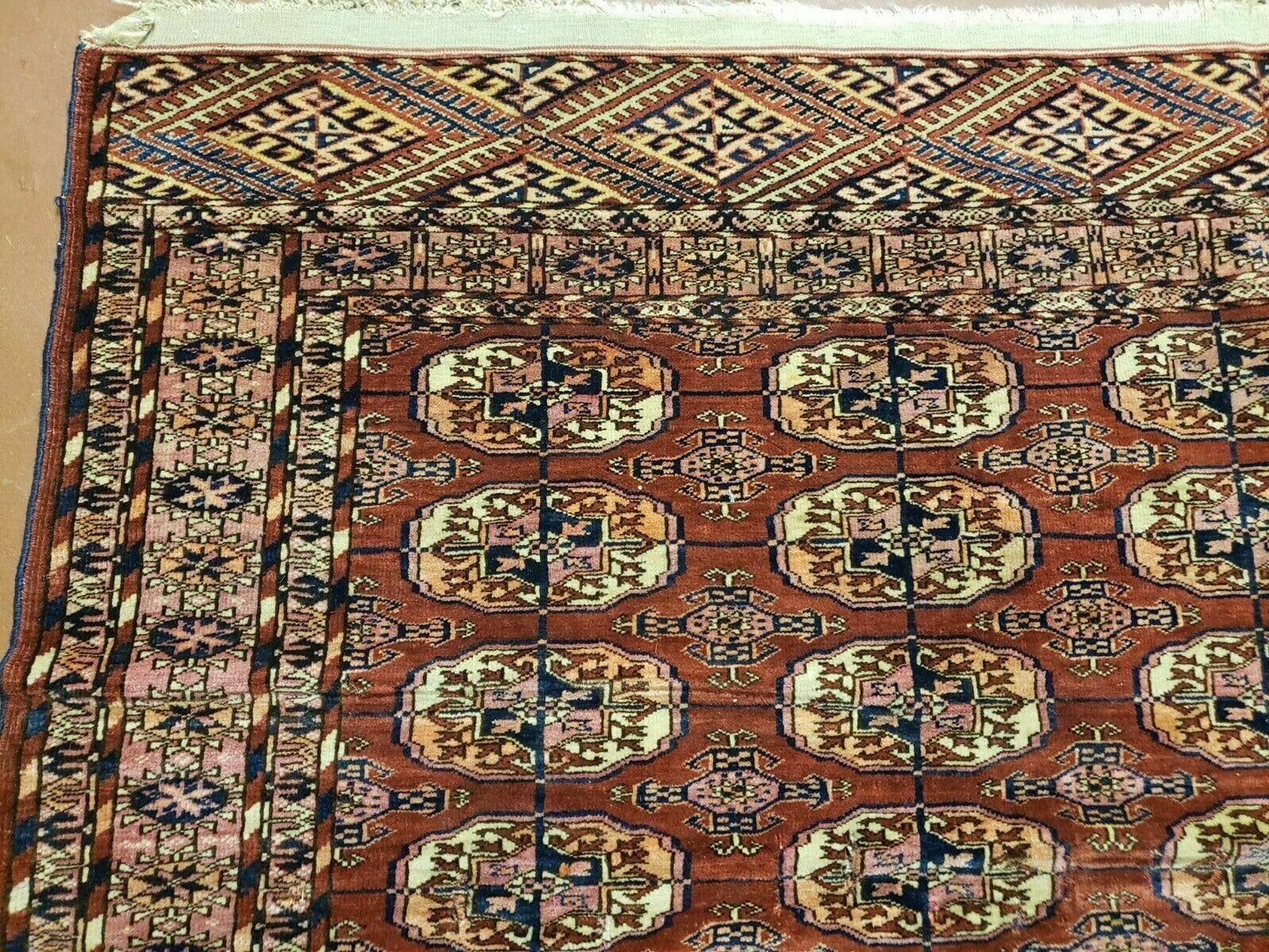 4' X 4' Antique Handmade Turkoman Bokhara Balouch Woven Wool Rug Brick Red Nice