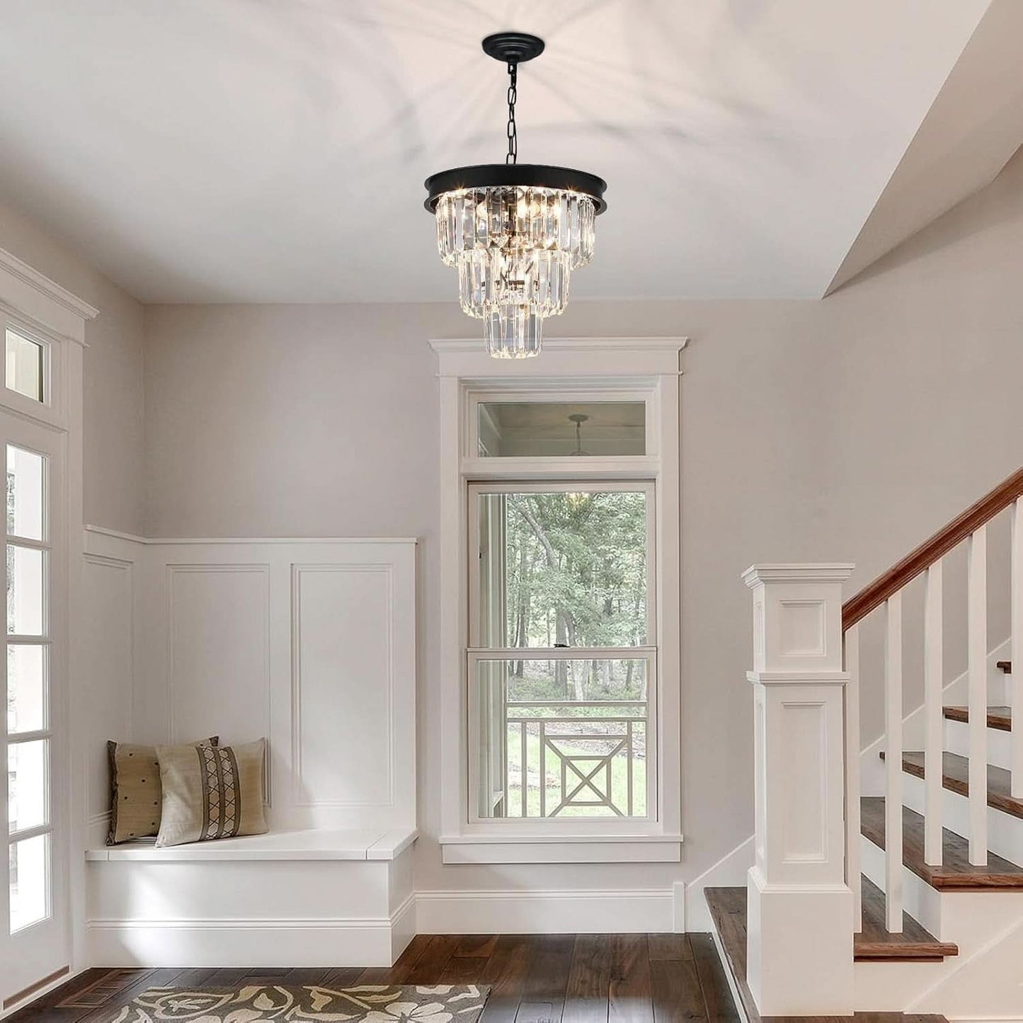 Black Four Light Crystal Chandelier Dining Pendant