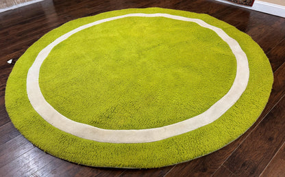 Large Round Rug 9x9, Vintage Retro Design, Lime Green
