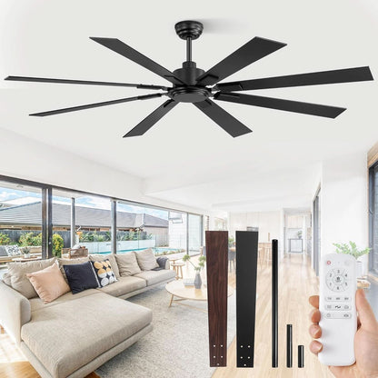 72 Inch Black Ceiling Fan With Remote 8 Blades DC Motor