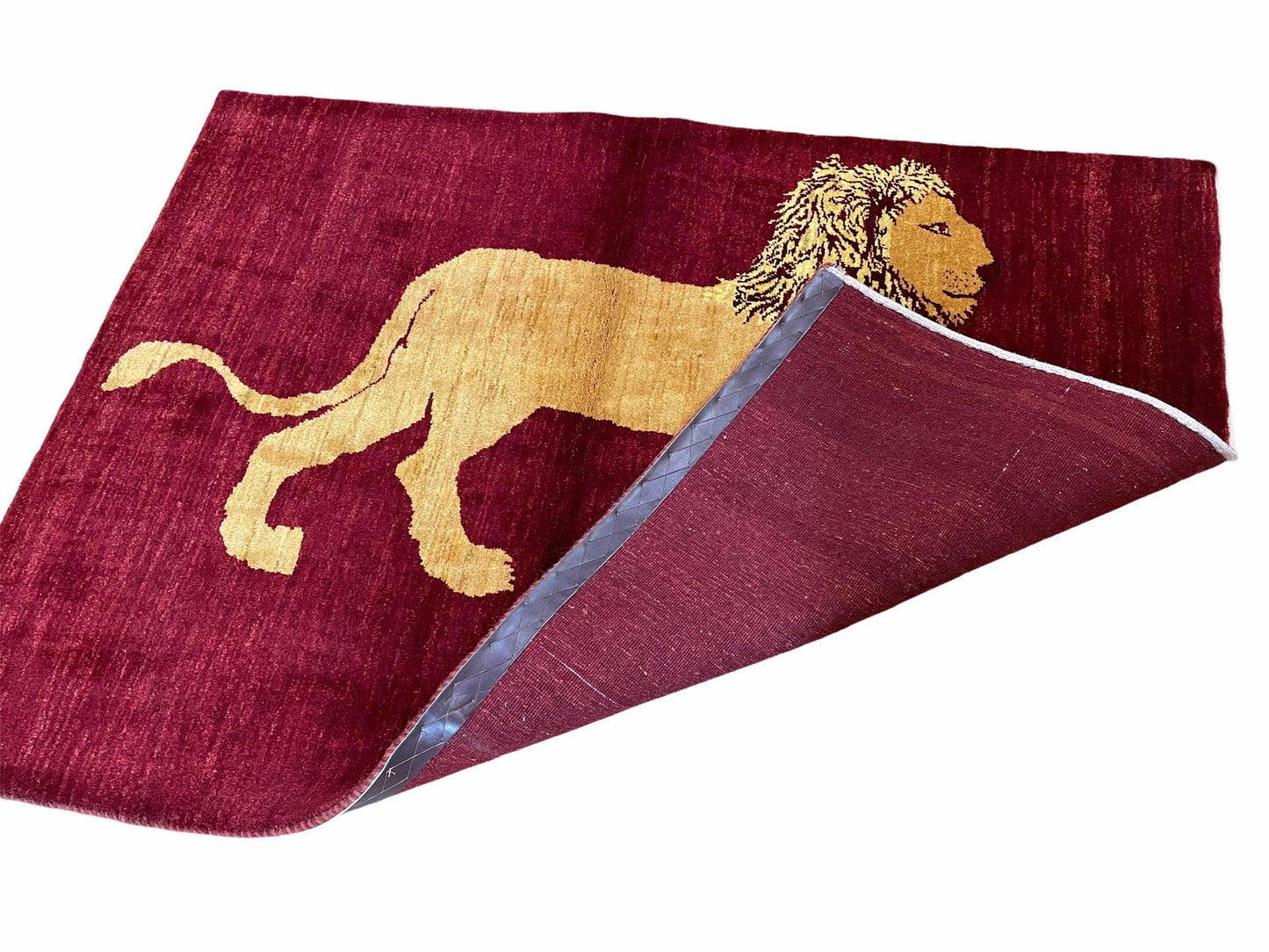 3.5 X 5 Handmade Rug Vintage New Rug Quality Wool Lion Red Veggy Dyes Pictorial