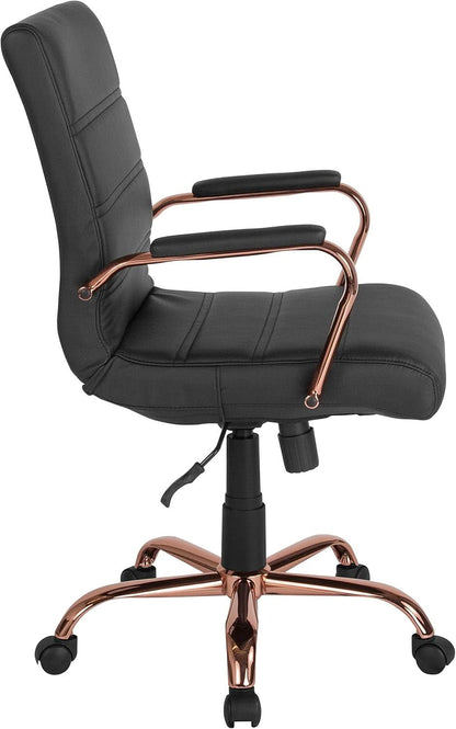 Whitney Mid Back LeatherSoft Desk Chair With Adjustable Height Black Rose Gold