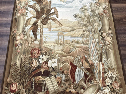 Vintage French Tapestry 5x7, Handmade, Wool, Aubusson Weave