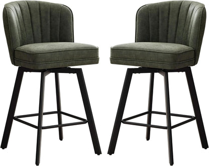 Swivel Counter Height Bar Stools Green Faux Leather