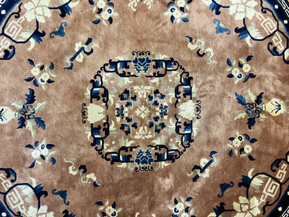 Antique Round Chinese Wool Rug 8x8, Chinese Peking Carpet, Asian Oriental Carpet 8 x 8 ft, Chinese Art Deco Rug, Nichols Rug