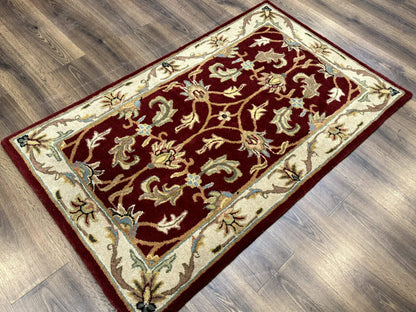 Small Floral Wool Rug 3x5, Safavieh Heritage Collection, Dark Red, Pair A
