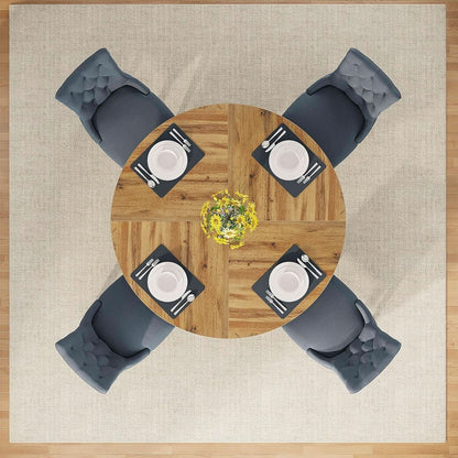 Round Dining Table Wood 47 Inch Burlywood Finish Farmhouse